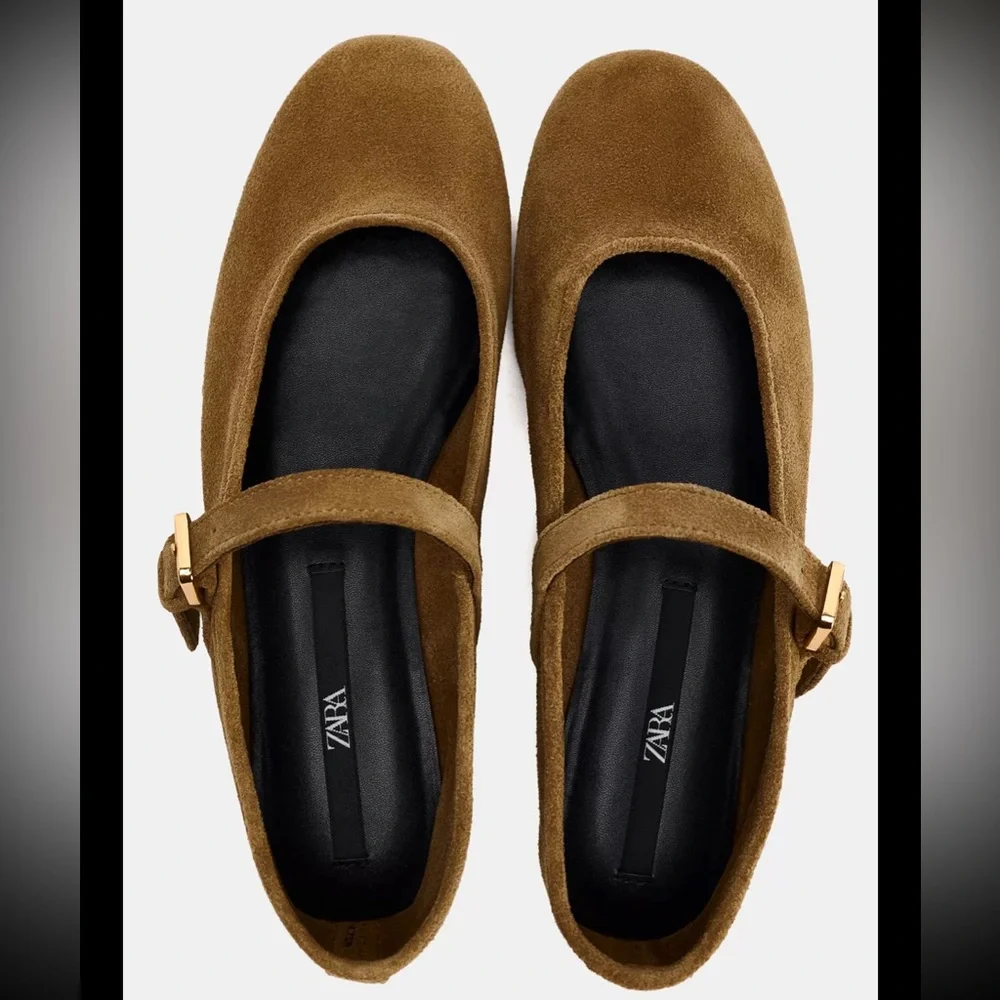 Zara Women's Brown Mary Jane Flats - Picture 1 of 10